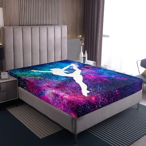 Gymnastisches Bettlaken,Turner Liebhaber Spannbettlaken Galaxy Sternenhimmel Bettwäsche Set Lustige Tänzer Silhouette Spannbettlaken Turner Geschenke für Mädchen Teens Frauen Erwachsene,90x200x30 von Homewish