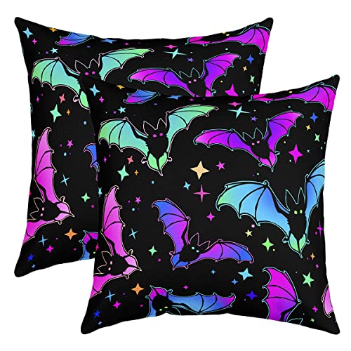 Halloween Fledermaus Kissenbezüge Glitter Stars Galaxy Kissenbezüge für Kinder, Halloween Dekorationen Kissenbezüge 60x60 Satz von 2 Halloween Heimdekor Büro Sofa Couch Bett Teal Blau Grün Lila von Homewish