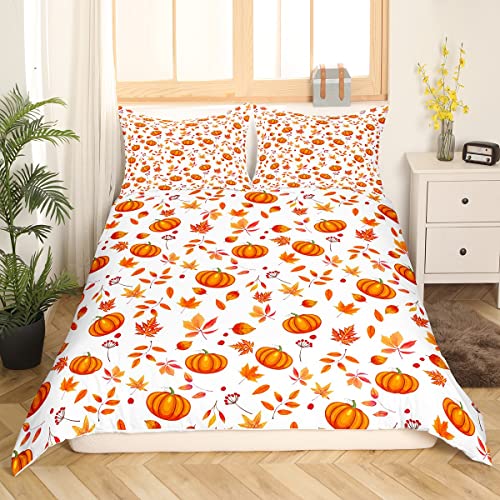 Halloween Kürbis Bettbezug Frohes Herbst Bettwäsche Set 135 x 200 Süße Herbstblumen Ahornblätter Bettbezug Thanksgiving Geschenke Bettbezug für Kinder Jungen Mädchen Herbst Raumdekor 2 Stück von Homewish