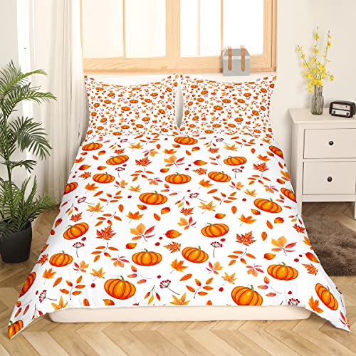 Halloween Kürbis Bettbezug Frohes Herbst Bettwäsche Set 135 x 200 Süße Herbstblumen Ahornblätter Bettbezug Thanksgiving Geschenke Bettbezug für Kinder Jungen Mädchen Herbst Zuhause Raumdekor 2 Stück von Homewish