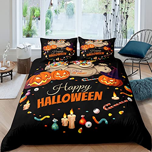 Halloween Trösterbezug Set, Cartoon Kürbis Laterne Bettbezug 135X200 Für Kinder Jungen Mädchen, Candy Dessert Bettwäsche Set Kerze Bettbezug Halloween Home Room Decor von Homewish