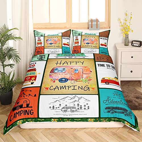 Homewish Happy Camping Bettbezug 135 x 200 cm Camper Bettwäsche Set Reise Camping Auto Bettbezug für Kinder Jungen Teenager Bergwüste Tagesdecke Wohnmobil Auto Raumdekoration 1 Kissenbezug bunt von Homewish