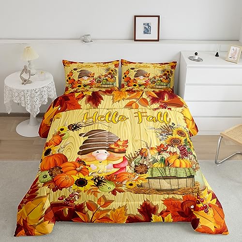 Herbst Ernte Dekor Tröster Set 135x200 Thanksgiving Day Geschenke Bettwäsche,Glückliche Herbst Y'All Bettwäsche Tröster Sets Rustikale Ahornblätter Vintage Kürbis Duvet Einsatz Herbst Saison Quilt von Homewish