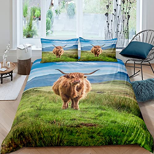 Hochlandkuh Trösterbezug Longhorn Bulle Cattle Bettbezug 135X200 Für Erwachsene Jungen Teens Mann Rustikale Tiere Bettwäsche Set Grünland Berg Tagesdecke Abdeckung Schlafzimmer Dekor von Homewish