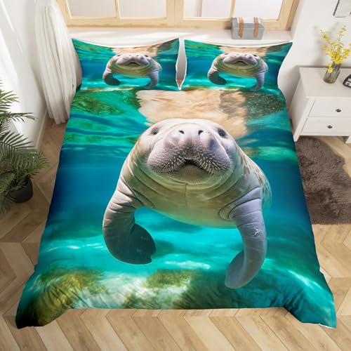 Homewish 3D-Bettwäsche-Set für Doppelbett, Seekuh, für Kinder, Jungen, Mädchen, Wildtier-Bettwäsche-Set, Meeresmotiv, Meeresmotiv, 3-teilig (ohne Decke) von Homewish