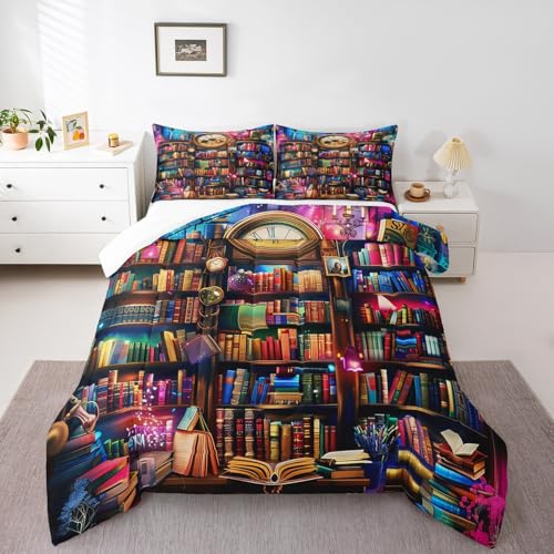 Homewish 3D-Bücher-Bettwäsche-Set, Queen-Size-Größe, 3-teilig, magischer geheimnisvoller Stil, verträumtes Bettdecken-Set für Kinder, Teenager, Erwachsene, Bibliothek, Bücher, Dekoration, Retro-Uhr Homewish 3D-Bücher-Bettwäsche-Set, Queen-Size-Größe, 3-teilig, magischer geheimnisvoller Stil, verträumtes Bettdecken-Set für Kinder, Teenager, Erwachsene, Bibliothek, Bücher, Dekoration, Retro-Uhr von Homewish
