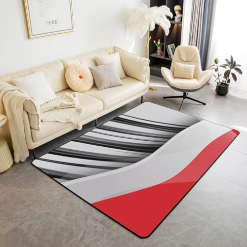 Homewish Abstrakte Geometrische Kinderteppich Gestreifte Wellen Teppiche Wohnzimmer für Jungen Mädchen Moderne Einfache Minimalistische Kunst Teppich 150x200 Zeitgenössische Graue Rot Carpet Homewish Abstrakte Geometrische Kinderteppich Gestreifte Wellen Teppiche Wohnzimmer für Jungen Mädchen Moderne Einfache Minimalistische Kunst Teppich 150x200 Zeitgenössische Graue Rot Carpet von Homewish