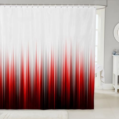 Homewish Abstrakte Ombre Duschvorhang 180 x 200 cm (B x L) Rot Grau und Schwarz Wasserdicht Badevorhang Kinder Jungen Teens Geometrisch gestreifte Badezimmer Dekor von Homewish