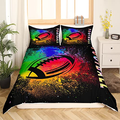 Homewish American Football Bettbezug Tie Dye Regenbogen Sport Themen Bettwäsche Set 135 x 200 cm für Kinder Jungen Teenager American Football Bettwäsche Set Abstraktem Kunstmuster mit 1 Kissenbezug von Homewish