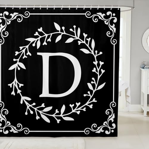 Homewish Anfangsbuchstabe D Kinder Duschvorhang 180x180 für Kinder,Schwarz und Weiß Badvorhang Personalisierte Geschenke Boho Blumenblätter Badezimmerzubehör Blumen Retro Badezimmer Duschvorhang Homewish Anfangsbuchstabe D Kinder Duschvorhang 180x180 für Kinder,Schwarz und Weiß Badvorhang Personalisierte Geschenke Boho Blumenblätter Badezimmerzubehör Blumen Retro Badezimmer Duschvorhang von Homewish
