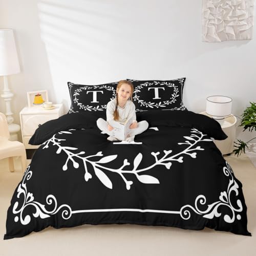 Homewish Anfangsbuchstabe T Kinder bettbezug Set für Jungen Mädchen Schwarz und Weiß Bettwäsche 135x200cm Personalisierte Geschenke Boho Blumenblätter Bettwäscheset Blumen Retro bettset 2 teilig Homewish Anfangsbuchstabe T Kinder bettbezug Set für Jungen Mädchen Schwarz und Weiß Bettwäsche 135x200cm Personalisierte Geschenke Boho Blumenblätter Bettwäscheset Blumen Retro bettset 2 teilig von Homewish