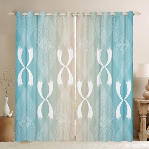 Homewish Aqua Classic Line Verdunkelungsvorhänge Teal und Beige Gestreift Fenstervorhang Moderne Wellen Geometrie Linien Gardinen 260x140(HxB),Abstrakte Ästhetik Vorhänge Moderne Schlafzimmer dekor von Homewish