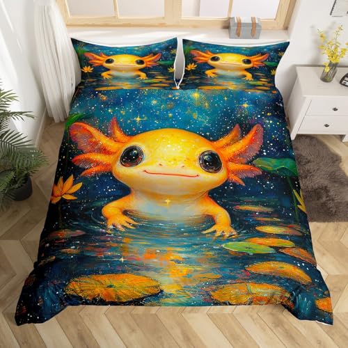Homewish Axolotl Bettwäsche Set 135x200,Nette Wilde Tier Bettbezug mit 1 Kissenbezug,Cartoon Axolotl Trösterbezug für Kinder Jungen Mädchen,Lotus Teich Sternenhimmel Bettbezug Homewish Axolotl Bettwäsche Set 135x200,Nette Wilde Tier Bettbezug mit 1 Kissenbezug,Cartoon Axolotl Trösterbezug für Kinder Jungen Mädchen,Lotus Teich Sternenhimmel Bettbezug von Homewish