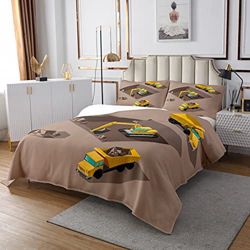 Homewish BAU Bettdecke 220x240 Für Kinder Jungen Kind Schlafzimmer Baufahrzeug Quilted Cartoon Gelb Bagger LKW Bettdecke Set Im BAU Quilt Set Braun von Homewish