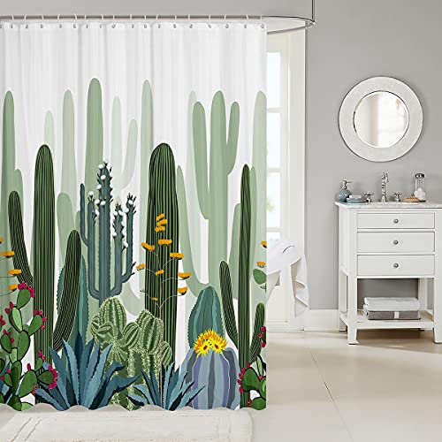 Homewish Bad Duschvorhang Kinder Mädchen Tropisch Kaktus Duschvorhänge mit 12 Haken, Kaktus Blumen Blühen Badvorhang Robuster wasserdichter Stoff Badvorhang für Badewannen (Grün Kaktus, 180x200 (BxL) von Homewish