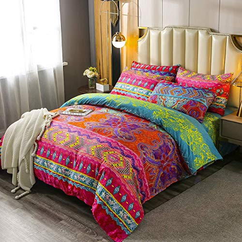 Homewish Böhmische Bettbezug-Sets 2 Stücke Exotischer Stil Bettwäsche Coverset Boho Bettwäsche-Set Verblassen Beständig Tagesdecke Set Drucken Mikrofaser Hippie Trösterabdeckung, 135 x 200 von Homewish