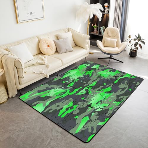 Homewish Camouflage Carpet Aquarell Rug für Mädchen Jungen Sterne Ombre Aquarell Camo Tinte Splash Teppiche Wohnzimmer Grau Grün Teppich für Jugendliche 150x200 für Schlafzimmer Flächenteppich von Homewish