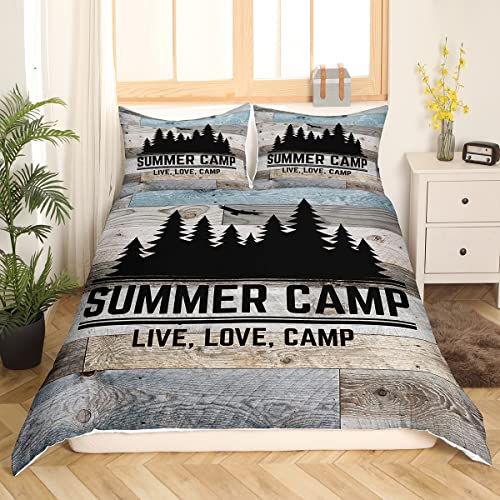 Homewish Camping Bettwäsche für Erwachsene Jungen Happy Camping Bettbezug rustikales Bauernhaus Bettwäsche Set 135 x 200 Teenager Kinder altes Scheunentor Camper Dekor Bettbezug ultraweich von Homewish