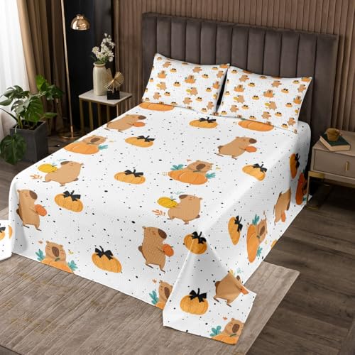 Homewish Cartoon Capybara Steppdecke Halloween Kürbis Bowknot Tagesdecke 170x210cm Kawaii Tiere Capybaras Kürbis Steppdecken für Jungen Kinder Mädchen Jugendliche,Herbst Tupfenmuster Tagesdecken von Homewish