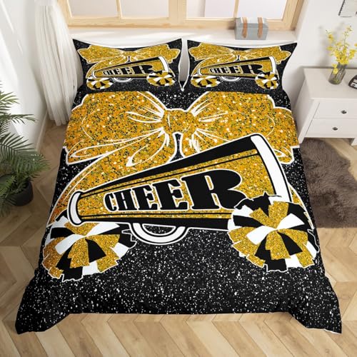 Homewish Cheerleader Bettbezug 135x200 Cheerleader Cheer Squad Bettwäsche Set für Mädchen Schlafzimmer,Glitter Bow Druck Tröster Abdeckung Schwarz und Gold Bett Set,Sterne Galaxy Schlafzimmer Set Homewish Cheerleader Bettbezug 135x200 Cheerleader Cheer Squad Bettwäsche Set für Mädchen Schlafzimmer,Glitter Bow Druck Tröster Abdeckung Schwarz und Gold Bett Set,Sterne Galaxy Schlafzimmer Set von Homewish