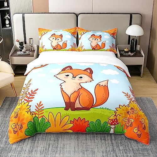 Ckunstoon 100% Baumwolle Fuchs Bettbezug 135x200, Niedliche Bettwäsche Set, Tröster Cover Set für Kinder Jungen Mädchen Teens, Wildtiere Natur Zimmer Dekorativ von Homewish