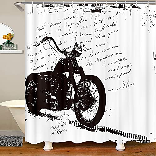 Homewish Dirt Bike Badvorhang für Jungen 180x180 (BxL) Motocross Racing Duschvorhang Motorrad Extremsport Badevorhang Retro Motorrad Druck Vorhang Sets Badezimmer Dekor Schwarz Weiß von Homewish