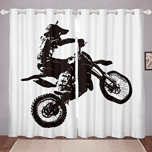 Homewish Dirt Bike Room Vorhang für Jungen Schlafzimmer, Motorrad Racer Thermal Fenstervorhänge für Kinder Erwachsene Extremsport Racing Motocross Fenster Behandlung Vorhänge, 2 Panels, 55 "Bx69 L. von Homewish