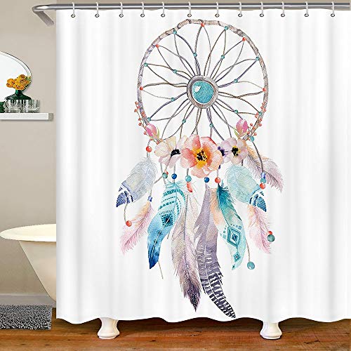 Homewish Dreamcatcher Dusche Vorhang Petrol Feder Bad Vorhang Stamm Böhmischen Stoff Dusche Vorhänge Exotische Chic Boho Stil wasserdichte Vorhang Sets für Badezimmer-Stalle Badewannen 180x200 (W/L) von Homewish