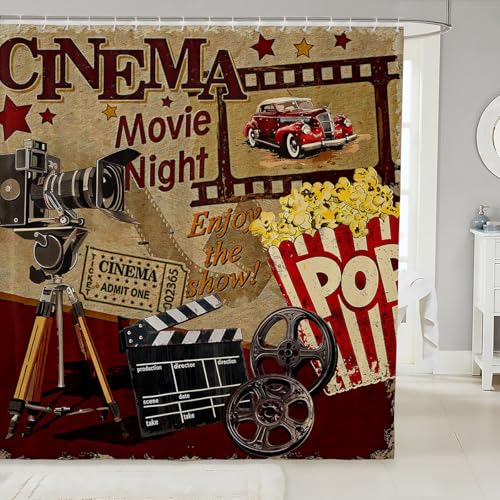 Homewish Duschvorhang-Set für Kinder und Erwachsene, Retro-Kino-Motiv, für Kinder, Erwachsene, Popcorn- und Film-Badevorhang, Vintage-Kinoticket, wasserdichte Vorhänge, Raumdekoration, 183 x 183 cm Homewish Duschvorhang-Set für Kinder und Erwachsene, Retro-Kino-Motiv, für Kinder, Erwachsene, Popcorn- und Film-Badevorhang, Vintage-Kinoticket, wasserdichte Vorhänge, Raumdekoration, 183 x 183 cm von Homewish