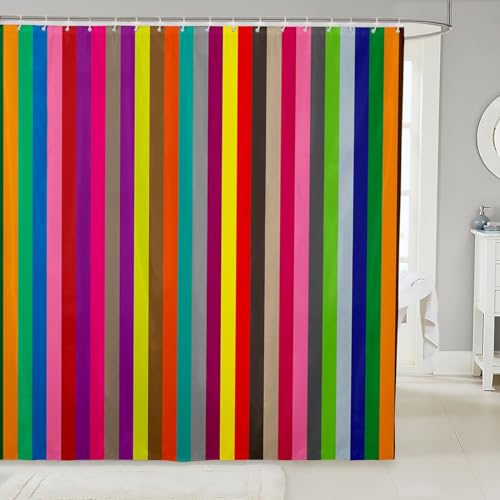 Homewish Duschvorhang mit bunten Streifen, Regenbogen-Linien, Badezimmer-Duschvorhang-Set für Kinder, Erwachsene, gestreift, Kunst, Badevorhang, modern, wasserdicht, Raumdekoration, 183 x 183 cm Homewish Duschvorhang mit bunten Streifen, Regenbogen-Linien, Badezimmer-Duschvorhang-Set für Kinder, Erwachsene, gestreift, Kunst, Badevorhang, modern, wasserdicht, Raumdekoration, 183 x 183 cm von Homewish