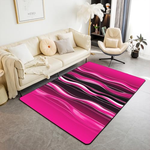 Homewish Einfache Minimalistische Kunst Teppiche Zeitgenössische Geometrie Wohnzimmer Teppich Jungen Mädchen Rosa Rote Wellen Carpet Moderne Abstrakt Kinderteppich Schlafzimmer 100x150 Teenager Rug von Homewish
