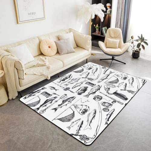 Homewish Fisch Carpet Jagd und Angeln Rug Kinder Jungen Rustikales Bauernhaus Retro Angelhaken Teppiche Wohnzimmer Big Pike Fish Teppich Männer Frauen Flächenteppich 100x150 für Schlafzimmer Homewish Fisch Carpet Jagd und Angeln Rug Kinder Jungen Rustikales Bauernhaus Retro Angelhaken Teppiche Wohnzimmer Big Pike Fish Teppich Männer Frauen Flächenteppich 100x150 für Schlafzimmer von Homewish