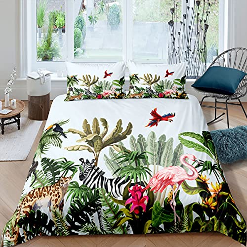 Homewish Flamingo Bettbezug 220x240 Palm Tree Bettwäsche-Set Gepard Zebra Papagei Trösterbezug Set Tropische grüne Pflanze Tagesdecke Bunt Room Decor Trösterbezug Set von Homewish