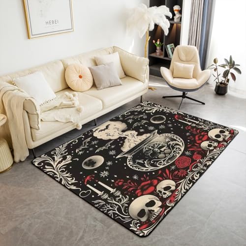 Homewish Fledermaus Gothic Teppich 100x150 Zucker Schädel Teppiche Wohnzimmer für Jungen Mädchen Teenager,Halloween Fledermaus Tier Kinderteppich Spooky Skeleton Knochen Rug Stilvoll Raumdekor von Homewish
