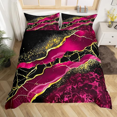 Homewish Flüssigkeit Bettwäsche Marmorierung bettbezug Set 200x200cm für Kinder für Mädchen Jungen Galaxy Abstrakte Goldene Riss Ästhetik Bettwäscheset Schwarz Dunkelrosa bettset 2 Kissenbezüge von Homewish