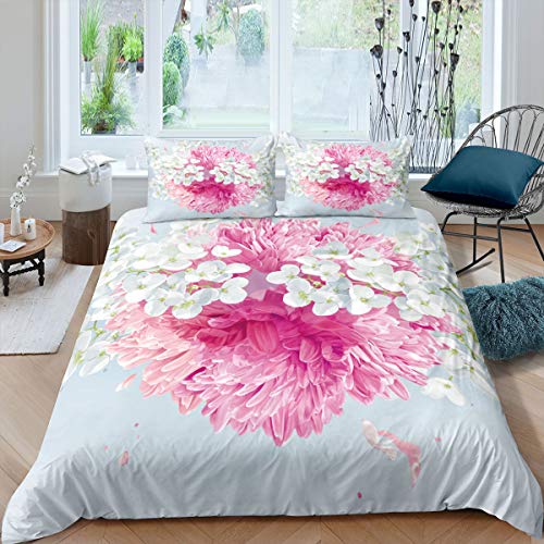 Homewish Frühling Blumen Bettbezug Set Rot Weiß Blüten Bettwäsche Set Blumen Blütenblatt Natur Tröster Abdeckung Traumhaftes Gartenthema Rustikale Land Bettbezug Für Kinder Mädchen Frauen 155x220 von Homewish