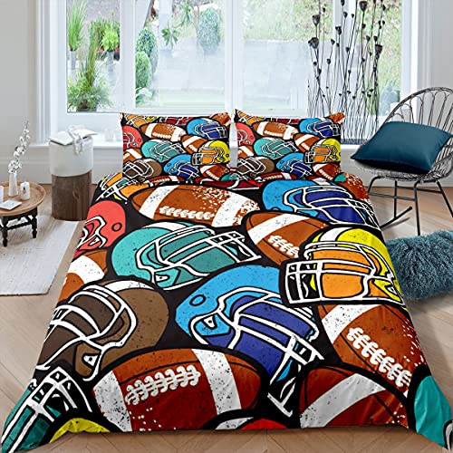 Homewish Fußball Bettwäsche Set 200x200 Für Kinder Jungen Teens Mann American Rugby Tröster Abdeckung Retro Football Helm Bettbezug Sport Thema Tagesdecke Abdeckung Schlafzimmer Dekor 3 Stücke Bunt von Homewish