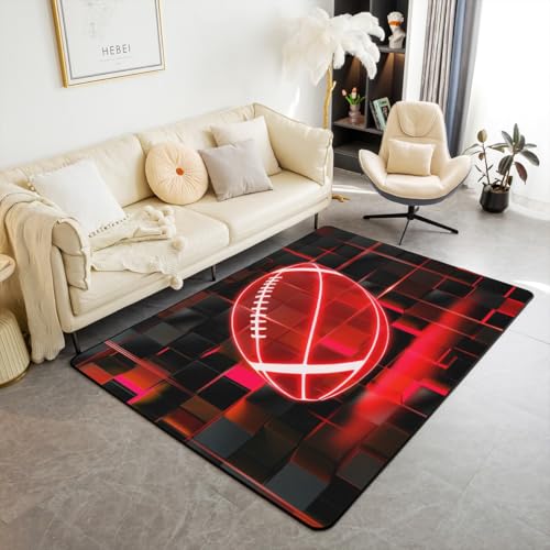 Homewish Fußball Teppiche Wohnzimmer 100x150 Rugby Sports Teppich für Kinder Jungen Mädchen Teenager,Ombre Geometric Kinderteppich Neonwürfel Glühender Büffel Rug Raumdekor Stilvoll Pflegeleicht von Homewish