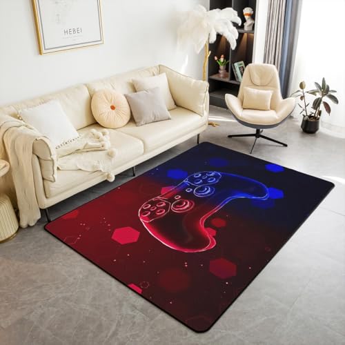 Homewish Gamepad Carpet Joystick Rug Jungen Teens Geometrische Neon Gamer Flächenteppich Rotblaue Lichter Modern Teppiche Schlafzimmer 100x150 für Teenager Erwachsener Wohnzimmer Teppich von Homewish