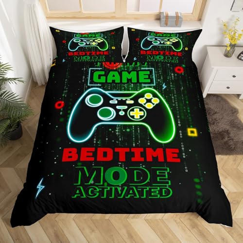 Homewish Gamer Bettwäsche 135x200 Jungen,Geometrie Gaming Gamepad Digital Letter Bettbezug Set für Kinder Jugendliche, Ombre Videospiele Moderne Drucken Spielzimmer Dekor Bettwäscheset 2-Teiliges von Homewish