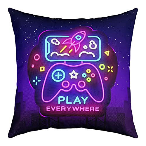 Homewish Gaming Kissenbezüge 50x50 Satz von 4, Morden Gamer Wurf Kissenbezüge für Draußen Camping, Sternenhimmel Videospiel Kissenbezüge, Ombre Neon Gamepad Dekorative Akzent Kissenbezüge, Lila von Homewish