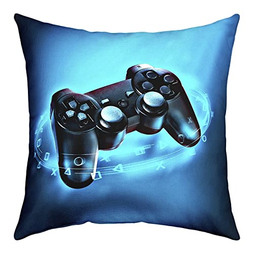 Homewish Gaming Kissenbezug 50 x 50 Spiel Kissenbezug für Kinder Jungen Mädchen Videospiel Gamer Kissenbezug Teenager Gamepad Dekorativer Akzent Kissenbezug für Zuhause Blau Schwarz von Homewish