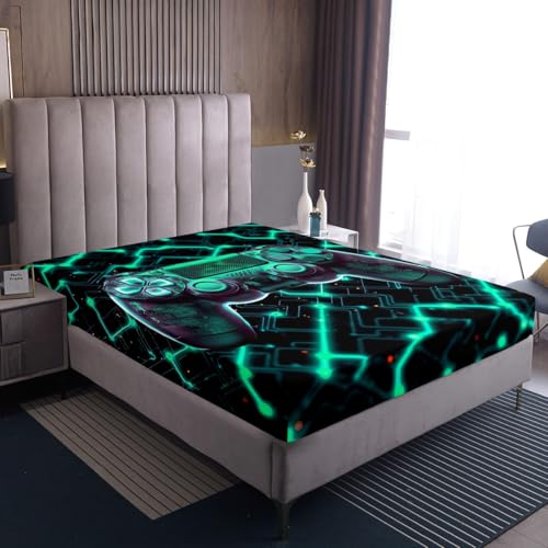 Homewish Geometrie Gamer Gamepad Spannbettlaken 90x200cm,Spielkonsolen Gaming Druck Bettlaken für Kinder Mädchen Jungen Jugendliche,Schwarz Blaugrün Spannbetttuch Spieleliebhaber Schlafzimmerdeko Homewish Geometrie Gamer Gamepad Spannbettlaken 90x200cm,Spielkonsolen Gaming Druck Bettlaken für Kinder Mädchen Jungen Jugendliche,Schwarz Blaugrün Spannbetttuch Spieleliebhaber Schlafzimmerdeko von Homewish