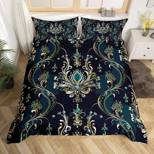 Homewish Gold Damast Bettbezug Set Gothic 155x220 Bettwäsche Sets,Viktorianische Tröster Bezug Vintage Barock Blumen Gothic Bett Set Antike Exotische Blumen Böhmische Dekor Homewish Gold Damast Bettbezug Set Gothic 155x220 Bettwäsche Sets,Viktorianische Tröster Bezug Vintage Barock Blumen Gothic Bett Set Antike Exotische Blumen Böhmische Dekor von Homewish