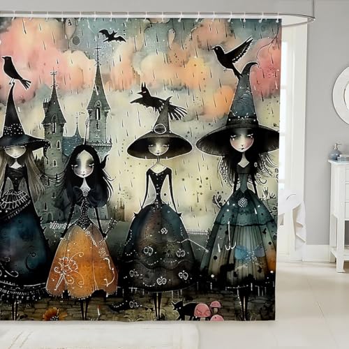 Homewish Gotische Hexe Badvorhang Schwarze Krähe Duschvorhang 180x180,Schreckliches Vintage-Schloss Badezimmer Accessoires Gotische Zauberer Hexe Hut Halloween Dekor Wasserdichtes Duschdekor Homewish Gotische Hexe Badvorhang Schwarze Krähe Duschvorhang 180x180,Schreckliches Vintage-Schloss Badezimmer Accessoires Gotische Zauberer Hexe Hut Halloween Dekor Wasserdichtes Duschdekor von Homewish