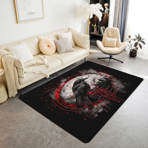 Homewish Gotische Krahe Kinderteppich Schwarzer Raven Teppiche Wohnzimmer 150x200 für Kinder Jungen Mädchen Jugendliche,Halloween-Vogel Teppich Schloss-Fledermaus-Horror-Thema Rug Heimdekor von Homewish
