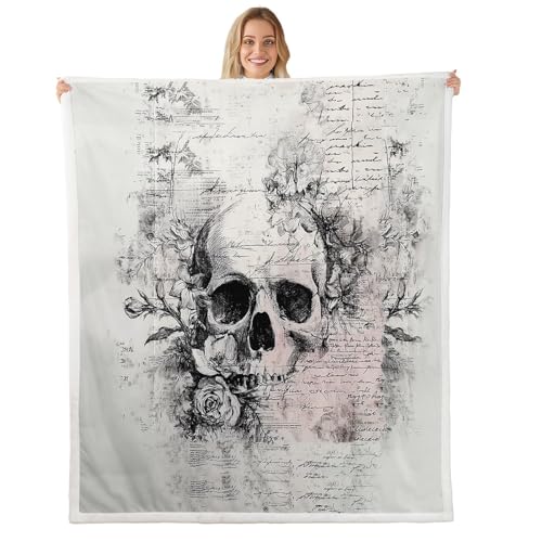 Homewish Gotische Schädel Rose Kuscheldecke 75x100cm Halloween Zucker Schädel Decke Schwarze Knochen Skelett Fleecedecke für Jungen Mädchen,Retro Hand Gezeichnet Stil Bett Couch Dekor Decken Homewish Gotische Schädel Rose Kuscheldecke 75x100cm Halloween Zucker Schädel Decke Schwarze Knochen Skelett Fleecedecke für Jungen Mädchen,Retro Hand Gezeichnet Stil Bett Couch Dekor Decken von Homewish