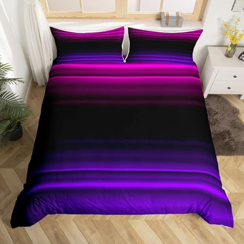 Homewish Gradient Bettwäsche Ombre bettbezug Set 200x200cm für Kinder,für Mädchen Jungen Abstrakte 3D-Druckkunst Moderner Streifen Bettwäscheset Lila Rosa Schwarz bettset Mikrofaser zimmerdekor weich von Homewish