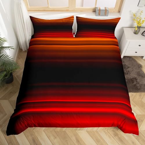 Homewish Gradient Bettwäsche Ombre bettbezug set 200x200cm für kinder teenager, für Mädchen Jungen Abstrakte Kunst Moderne 3D Druck Ästhetik bettset Mikrofaser Wohndekor Rot Schwarz Grau Bettwäscheset von Homewish