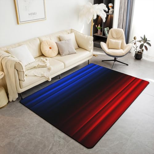Homewish Gradient Kinderteppich Glitter Teppiche Wohnzimmer für Mädchen Jungen Ombre Streifen Moderne 3D Druck Abstrakte Kunst Teppich 100x150 Rot Blau Carpet für Teenager Schlafzimmer Flächenteppich von Homewish